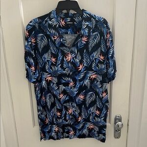Express Men's Tropical Leaf Shirt - Navy, White, Coral